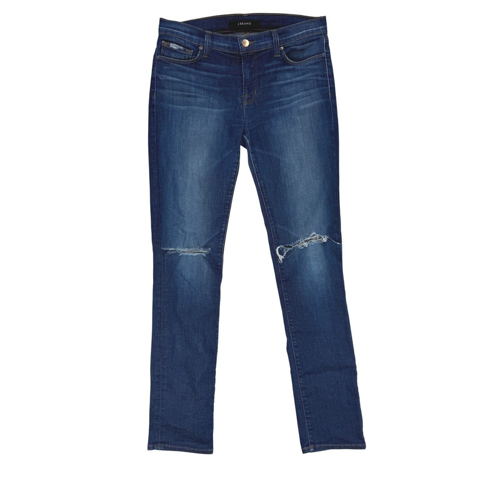 J Brand Alta Straight Jeans Women's 29 Indigo Distressed Knee Mid Rise Stretch‎